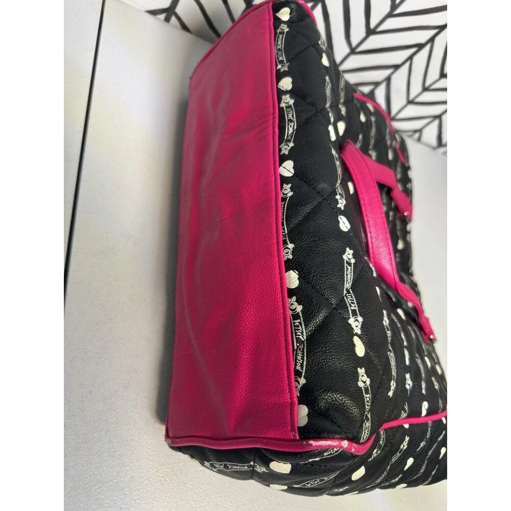 Betsy Johnson New York, NY Black Pink Quilted Satchel Bag